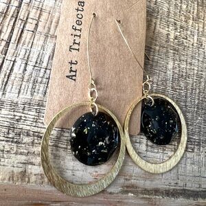 Gold and Black Resin Dangle Earrings